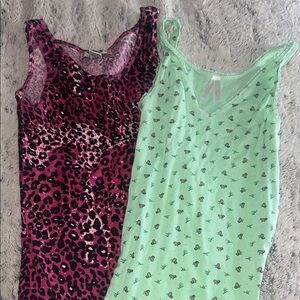5/$10 items Pink Leopard and Green Patterned Tank Tops
